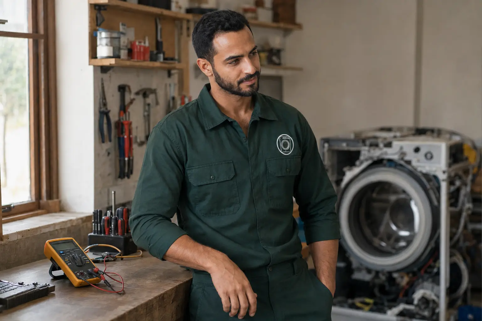 فني Appliances Fix في مساحة عمل صيانة الغسالات